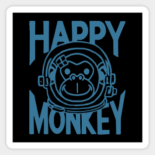 A Space Monkey Is A Happy Monkey Retro Blue Magnet